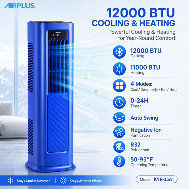 AIRPLUS Portable Air Conditioner 12000 BTU with Heat, 4-in-1 AC